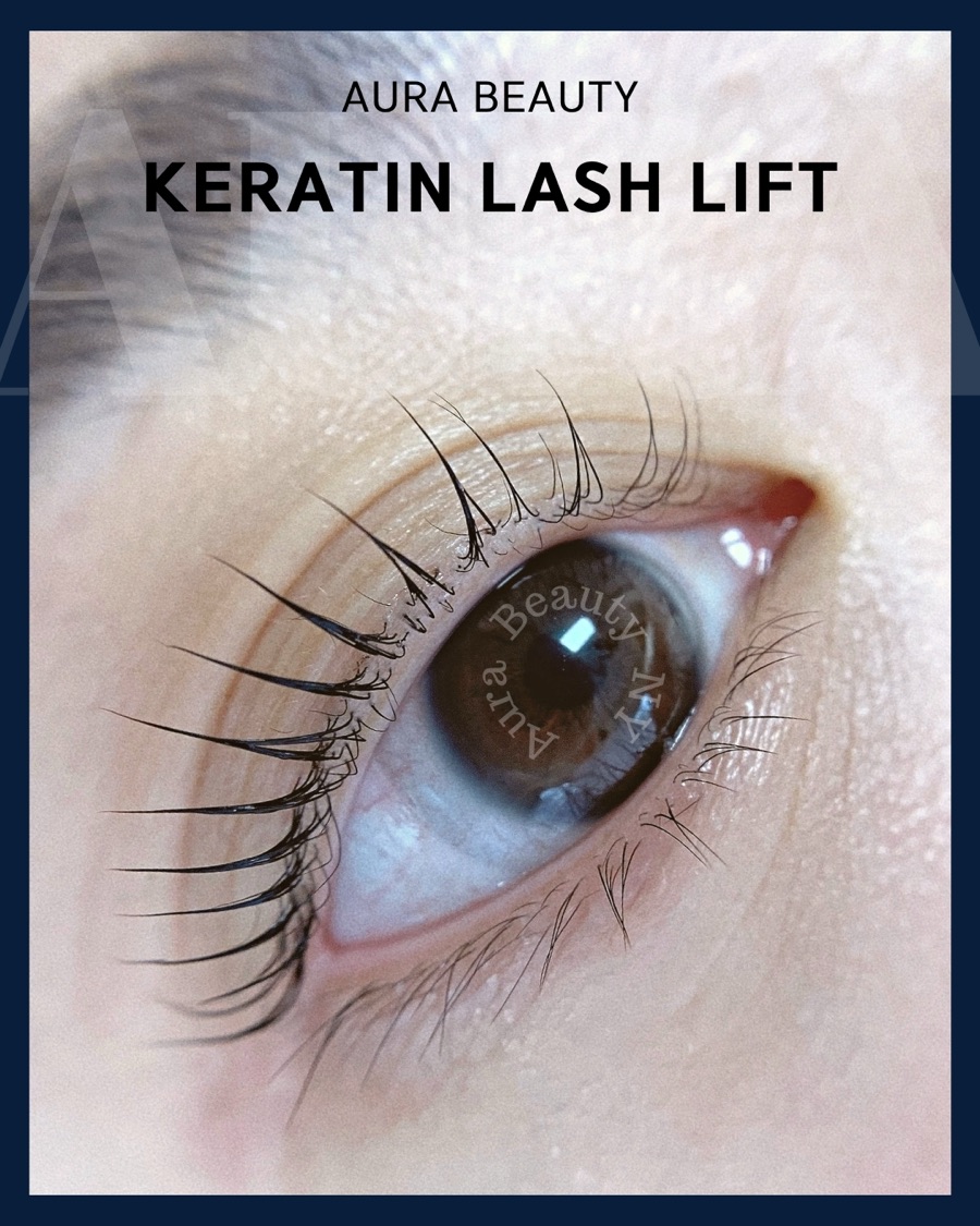 Keratin lash lift side-profile view: even curl from corner to corner.