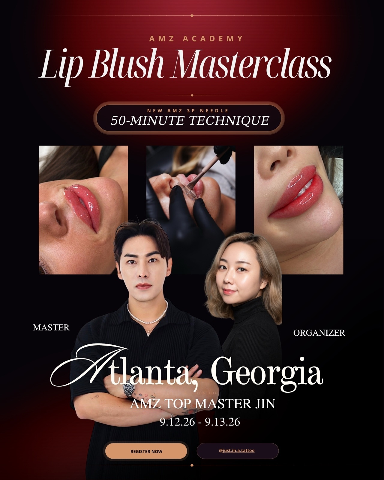 AMZ Academy Lip Blush Masterclass Atlanta flyer — Master Jin, September 12 to 13, 2026
