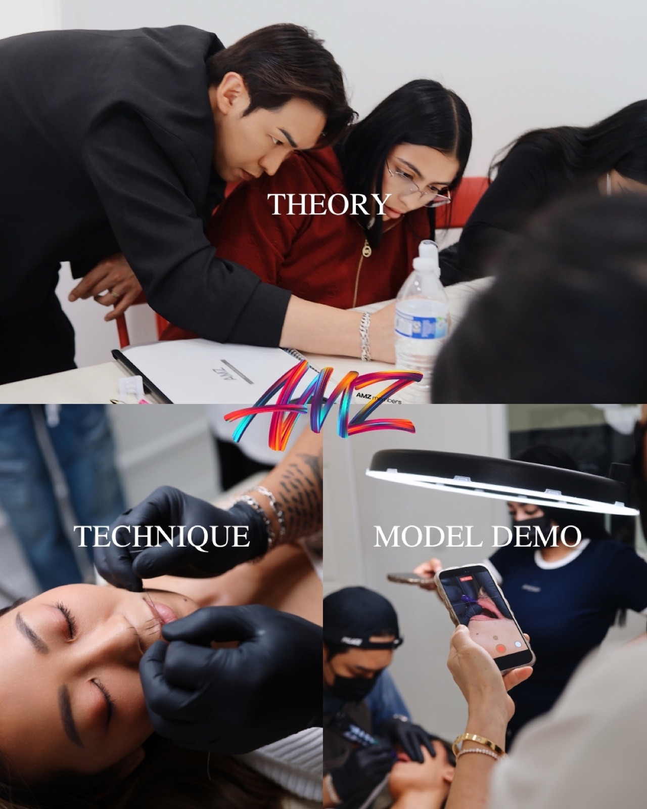 AMZ masterclass in session — theory, technique practice, and live model demo